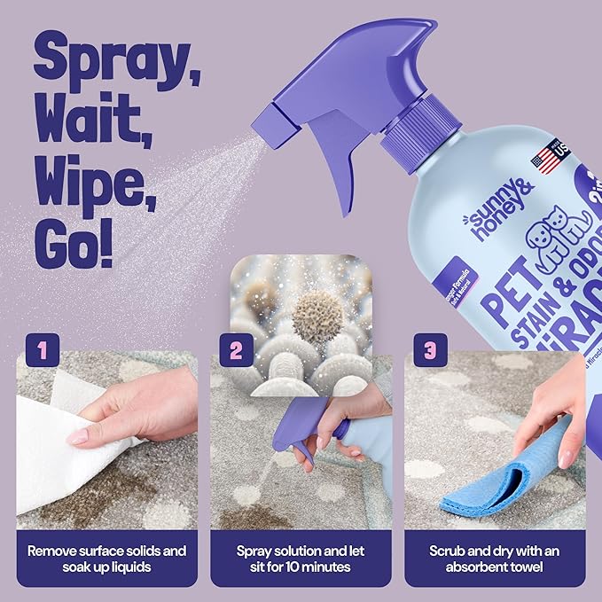 Sunny & Honey Pet Stain & Odor Miracle - Carpet Enzyme Cleaner for Dog & Cat Stain - Light Lavender Carpet Stain Remover for Rug and Mattress - Carpet Cleaner Spray - 32 fl oz Carpet Cleaner Solution