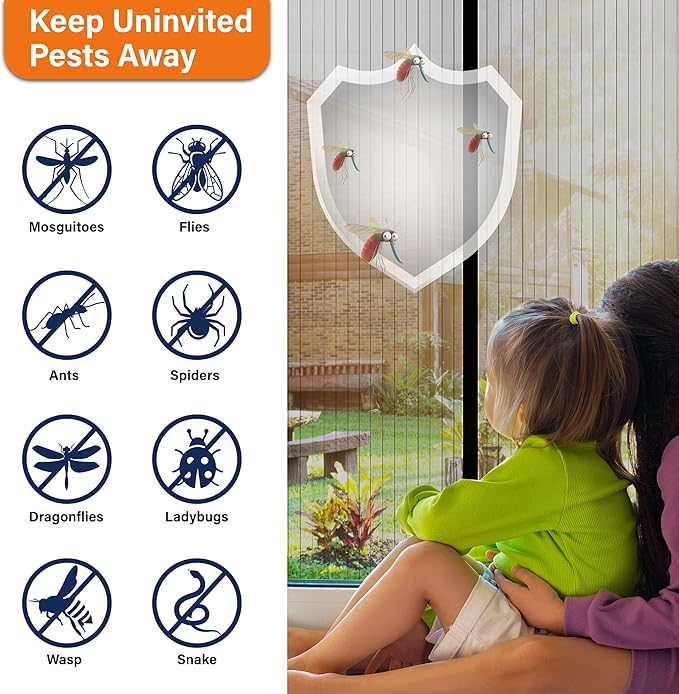 Magnetic Screen Door, Keep Bugs Out, Pet & Kid Friendly,Works with Front Doors, Sliding Doors,Fit Door Size 38 x 80 Inches