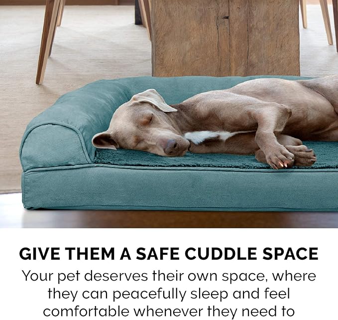 Furhaven Cooling Gel Dog Bed for Large Dogs w/ Removable Bolsters & Washable Cover, For Dogs Up to 125 lbs - Plush & Suede Sofa - Deep Pool, Jumbo Plus/XXL