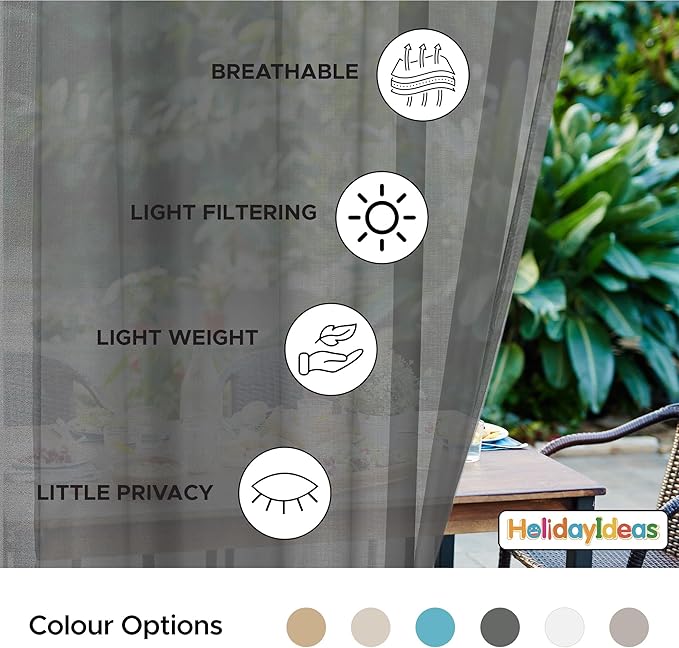 HolidayIdeas All Weather Outdoor Patio Curtains 6 Pcs Linen Look Rod Pocket Sheer Outdoor Curtains for Porch, Balcony, Gazebo, Pergolas, Cabana, Grey, 54x95 Inch