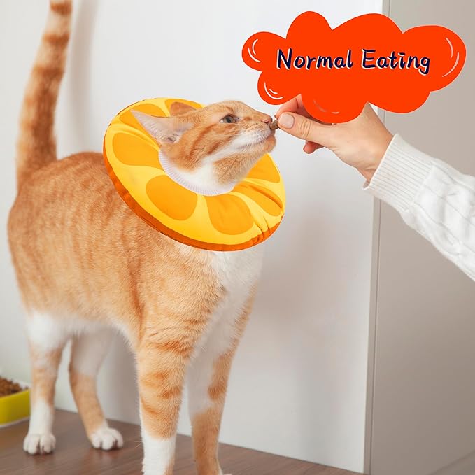 Cat Cone Collar Soft, Adjustable Cat Recovery Collars for Small Medium Large Cats, Cute Donut E Collar After Surgery, Anti-Lick Wound Healing Elizabethan Collar for Kittens(Orange, Large)