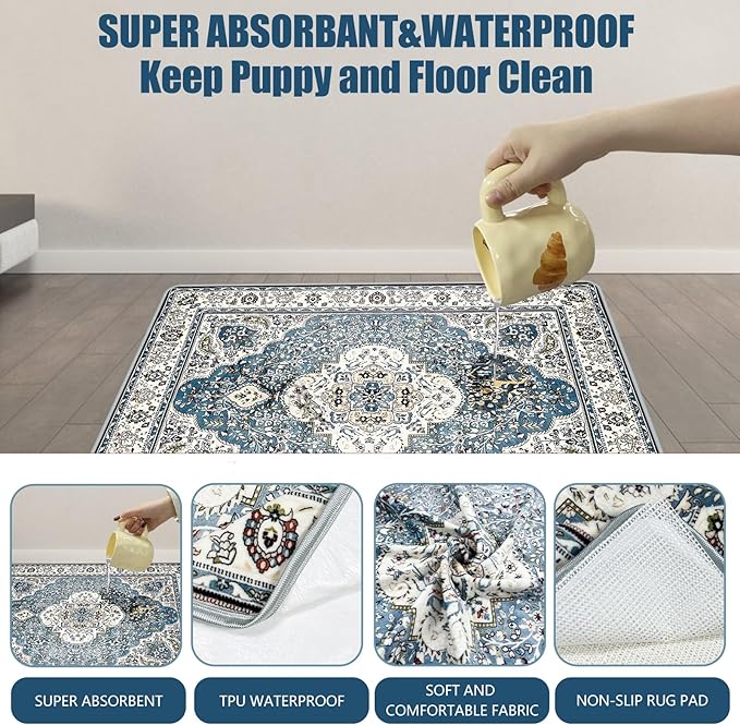 Washable Pee Pads for Dogs, (2 Pack, 36"x42") Upgrade Reusable Puppy Pads with Non-Slip Rug Pad, Super Thickening Absorbent Leakproof Dog Traning Pads Whelping Pad for Dogs, Doggie(Blue-1)