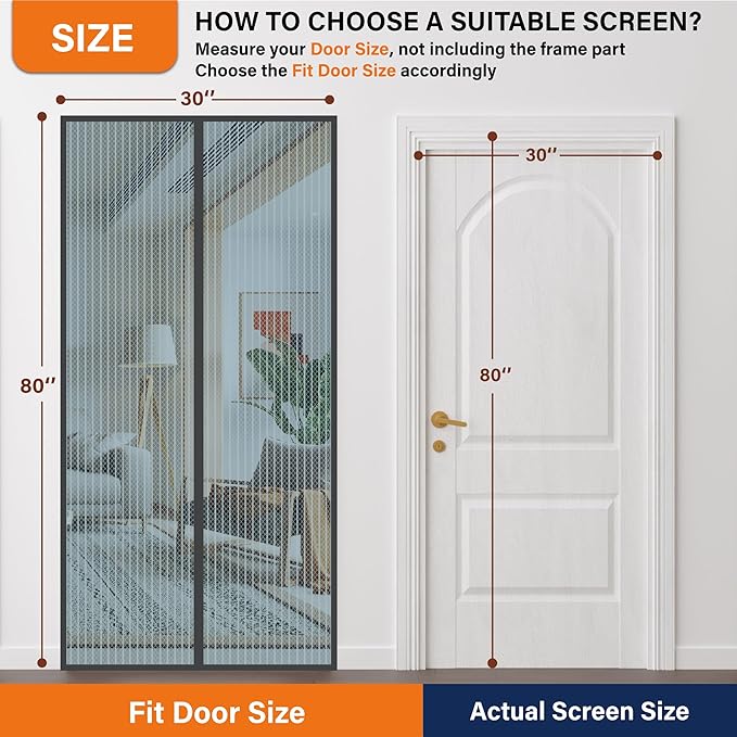 Magnetic Screen Door,Screen Door Mesh,Keep Bugs Out, Heavy-Duty Mesh Curtain,Pet and Kid Friendly, Works with Front Doors, Sliding Doors(36 x 80 Inches Gray
