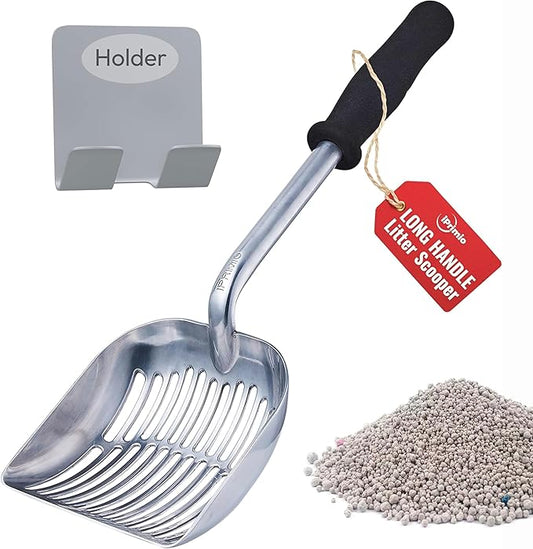 iPrimio Monster Metal Cat Litter Scoop with 17-Inch Long Handle - Extra Large Deep Shovel with Rounded Corners for Extended Reach and Soft Ergonomic Grip for Effortless Cleaning