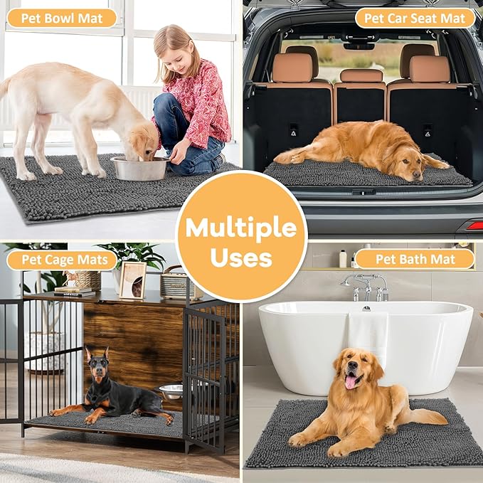 Absorbent Dog Door Mat for Muddy Paws, 72" x 24" Chenille Indoor Mats for Entryway, Trap Dirt Front Door Mat Indoor Entrance Washable Non Slip Soft