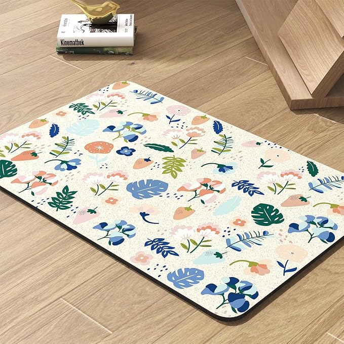 Pet Feeding Mat-Absorbent Dog Mat for Food and Water Bowl-No Stains Quick Dry Water Dispenser Mat-Dog Accessories Pet Supplies-Bowl for Messy Drinkers(LIGHTFLOWERS,12"x19"