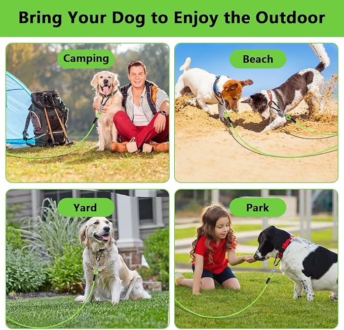 Dog Tie Out Cable 20FT-500Lbs,Heavy Duty Dog Leads&Tether for Yard with Swivel Hook,Small Large Dogs Leash Line for Outside,Rust Chew Proof Dogs Run Cable for Outdoor Camping (Green, 20FT)