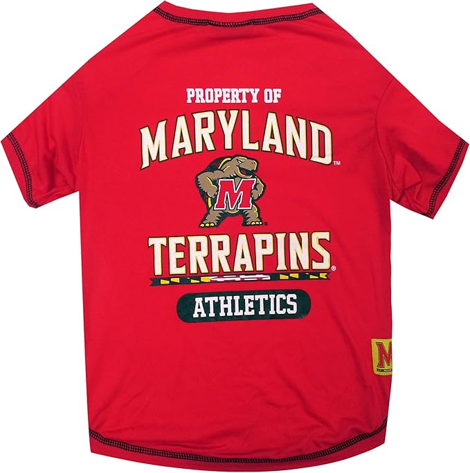 Pets First Collegiate MARYLAND TERRAPINS Dog T-Shirt, Small. - Licensed Shirt for Pets Team Colored with Team Logos.- Premium Stretchable Materials for the Comfrot of your Dog & Cat.