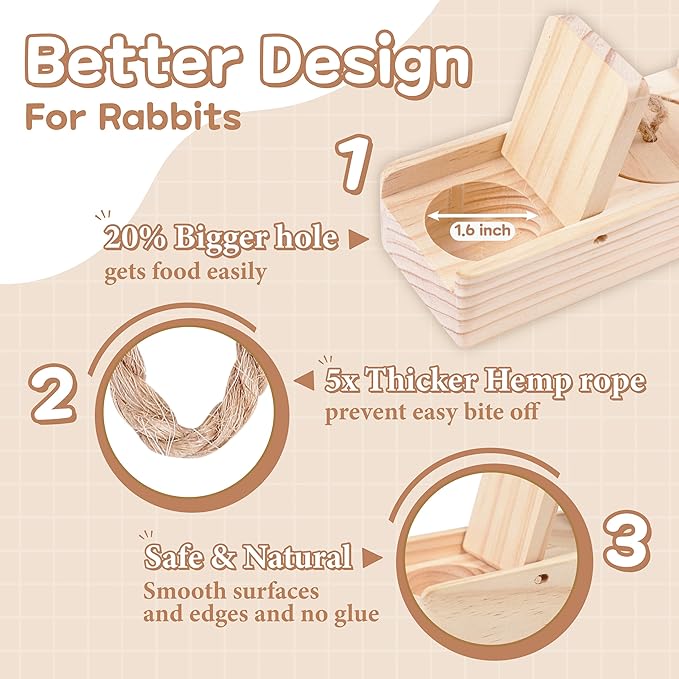 SoulThinkĀ® Interactive Wooden Pet Rabbit Toys - Sniff n' Snack Bunny Chew Toys for Rabbit Treats, Suited as Guinea Pig Toys, Hamster Toys for Boredom, Bunny Toys for Rabbits Keep Busy (2 Sets)
