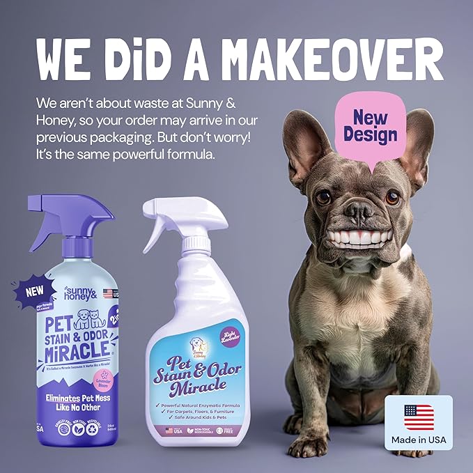 Sunny & Honey Pet Stain & Odor Miracle - Carpet Enzyme Cleaner for Dog & Cat Stain - Light Lavender Carpet Stain Remover for Rug and Mattress - Carpet Cleaner Spray - 32 fl oz Carpet Cleaner Solution