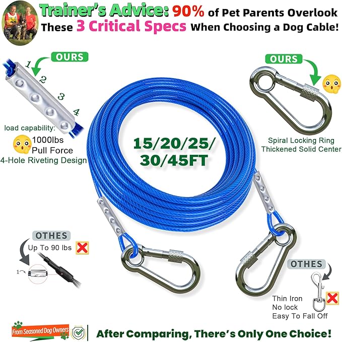 Dog Tie Out Cable and Stake,with 30FT Heavy Duty Cable,360° Swivel Dog Run Stake-No Tangle-Runner for Yard,-Suitable for Up to 150 lbs- Idela for Yard Outdoor Camping