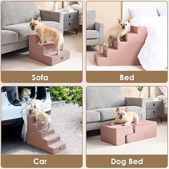EHEYCIGA Dog Stairs for High Bed 22.5" H, 5-Step Dog Steps for Bed, Pet Steps for Small Dogs and Cats, Non-Slip Balanced Pet Ramp Indoor, Pink
