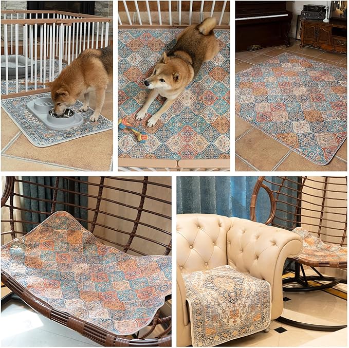 nunubaby Washable Pee Pads for Dogs, Stylish, Non-Slip and Leak-Proof Pee Pads. Reusable Potty Pads for Dogs for Crates and Floors.(Brown/Geo, 24" x36")