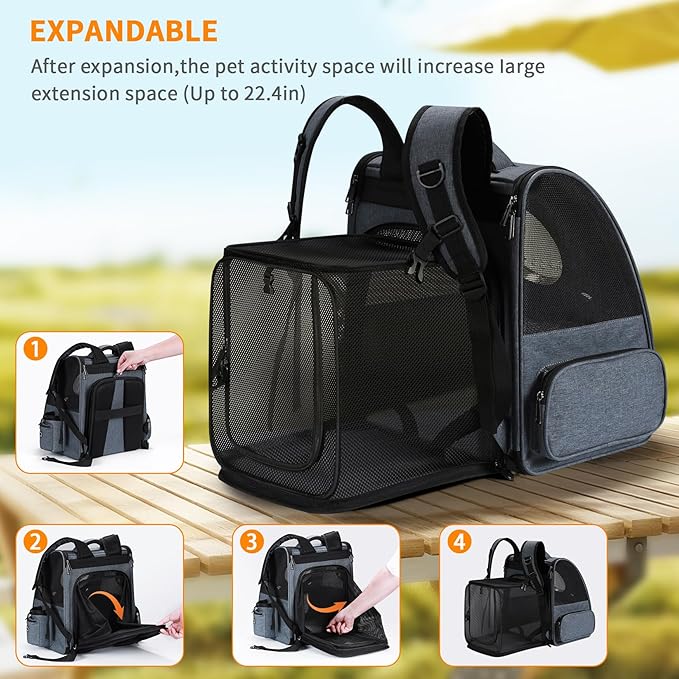 Expandable Cat Carrier Backpack with Transparent Bubble Window, Breathable Mesh Travel Bag, Portable Space Capsule Design with Foldable Dogs Carrier for Pets