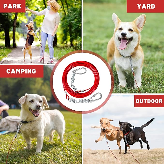 Dog Tie Out Cable 10/15/20/25/30FT Dog Run Cable Rosy Pink/Blue/Purple/Silver/Red/Green/YellowTie Out Cable for Large Dogs Heavy Duty for Outside Hold Large Dogs Up to 250LBS