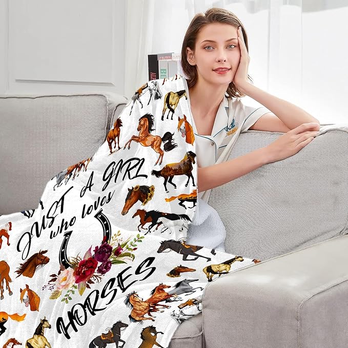 Horse Blanket,Horse Gifts for Girls Women, Just A Girl Who Loves Horses Blanket, Horse Lovers Birthday Gifts Decor Throw Blanket 50" x 40"