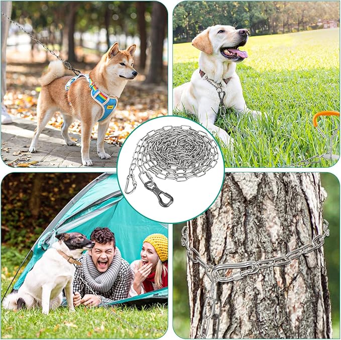 Tresbro Heavy Duty Dog Chains for Outside, 15FT Stainless Steel Tie Out Cable with Swivel Hook for Small Medium Dogs, Metal Chew Proof Pet Runner Chain Leash Lead for Outdoor Camping Hiking Yard, 3MM