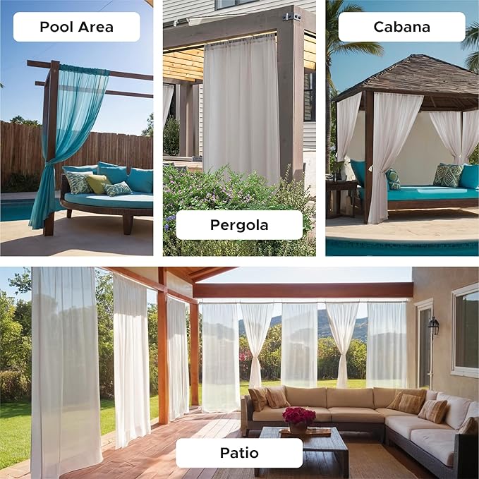 HolidayIdeas All Weather Outdoor Patio Curtains 6 Pcs Linen Look Rod Pocket Sheer Outdoor Curtains for Porch, Balcony, Gazebo, Pergolas,Cabana,Cloud Grey, 54x95 Inch