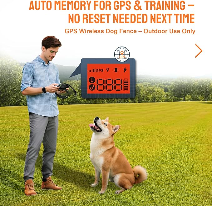 GPS Wireless Dog Fence. IPX7 Waterproof Dog Training Collar. 33-999yard Adjustable Range. Vibration and Electric Shock Collar for Dogs.Dog Fence Outdoor for Yard & Indoor Use