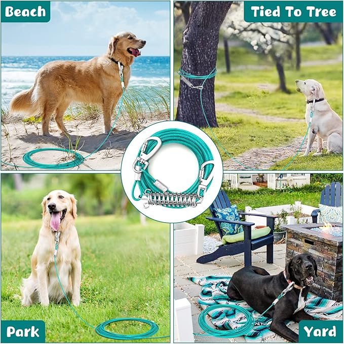 Heavy Duty Tie Out Cable - 50FT, Chew Proof for Large Dogs Up to 125lbs - Durable Dog Runner for Yard or Camping
