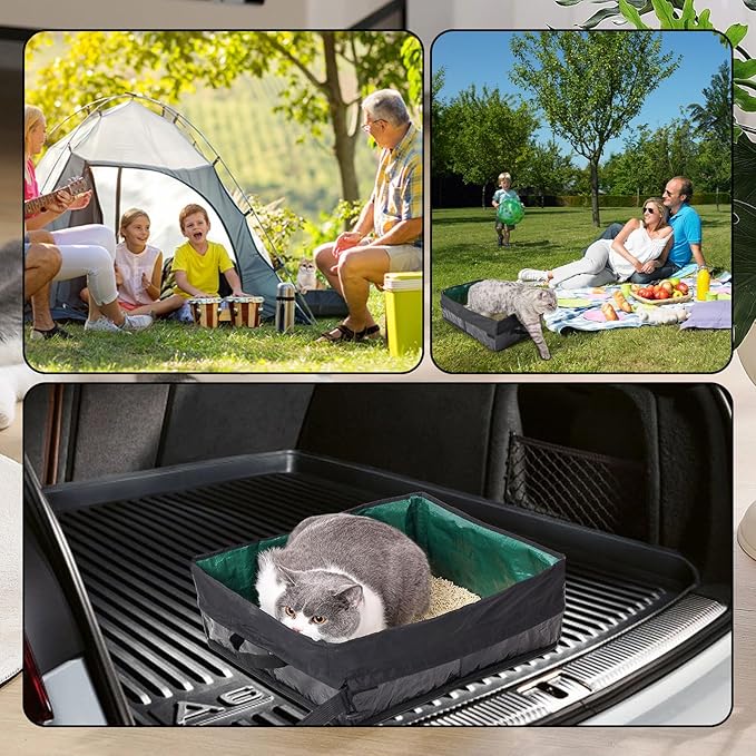 Travel Litter Box for Cats, Foldable Portable Litter Box, Leak Proof Cat Travel Carrier with Kitty Litter Scoop Bowl, Collapsible Waterproof Odor Free Easy Carrier for Car Outdoor, X-Large