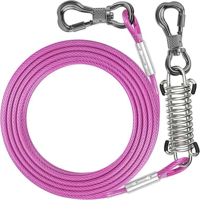 Tresbro 30 FT Dog Tie Out Cable with Spring, Shock Absorbing Tether Chains for Outside Aavilable in 10/15/20/25/30/40/50/70/100/120 FT, Heavy Duty Leads for Yard for Medium & Large Dogs Up to 500 LBS