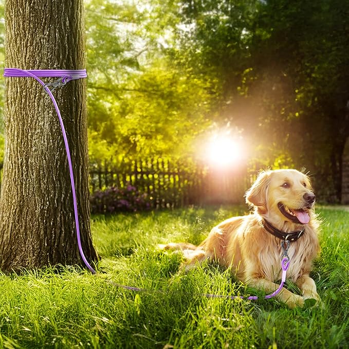 Tresbro 70FT Reflective Tie Out Cable for Dogs Up to 250 Pounds, Steel Wire Lead Leash Cable with Stainless Rotatable Buckle, Lightweight and Enduring, Dog Chains Outside for Outdoor, Yard, Purple