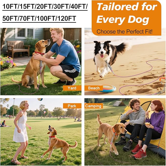Tresbro 30 FT Dog Tie Out Cable with Spring, Shock Absorbing Tether Chains for Outside Aavilable in 10/15/20/25/30/40/50/70/100/120 FT, Heavy Duty Leads for Yard for Medium & Large Dogs Up to 500 LBS