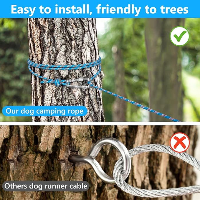 Tresbro Dog Camping Leash, 50ft/75ft/100ft Trolley System for Dogs up to 300lbs, Portable Lightweight Runner Lead for Yard, Reflective Tie Out Cable for Camping, Courtyard, Park, Outside