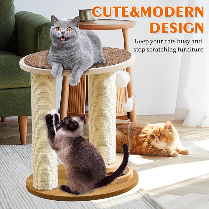 Wood Cat Tree Tower with Scratching Posts β Handmade Cat Condo for Indoor Cats β Cat Scratcher & Resting Platform β Stable & Stylish Cat Furniture