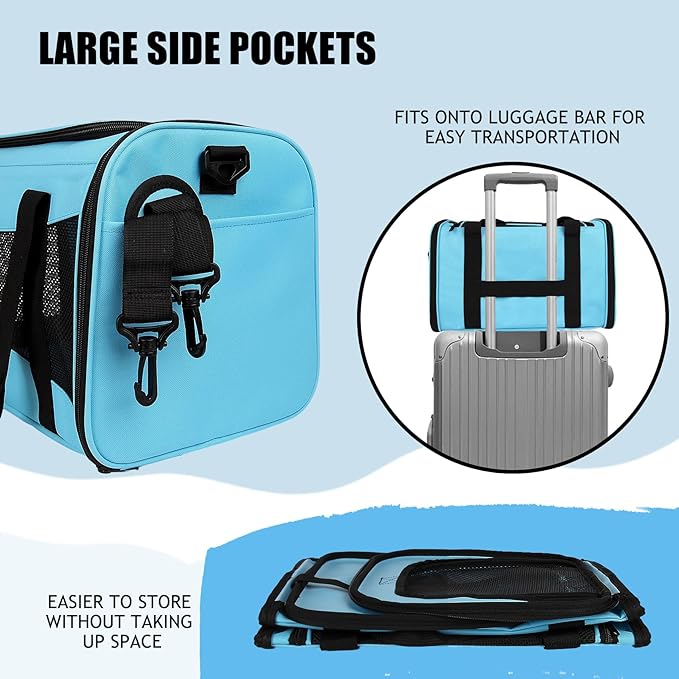 Pet Carriers Soft-Sided Airline Approved Carrier Bag for Small Cats Dogs (Medium,Blue)