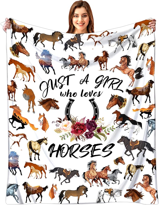 Horse Blanket,Horse Gifts for Girls Women, Just A Girl Who Loves Horses Blanket, Horse Lovers Birthday Gifts Decor Throw Blanket 50" x 40"