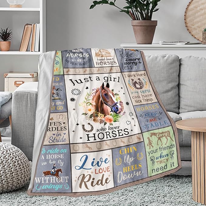 Horse Blanket for Girls, Horse Gifts for Girls Women, Just A Girl Who Loves Horses Blanket, Horse Lovers Birthday Gifts Decor Throw Blanket 60" x 50"