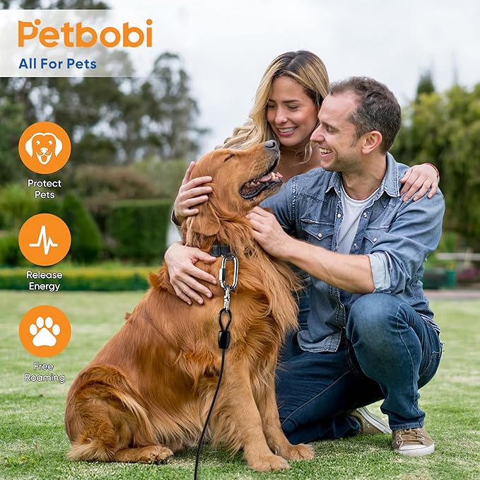Petbobi Heavy Duty Dog Tie Out Cable and Stake - 30FT Steel Wire Dog Leads for Large Dogs Up to 300lbs, Anti Rust Spiral Stake with Strong Leash & 360° Swivel Hooks - Ideal for Yard, Outdoor & Camping