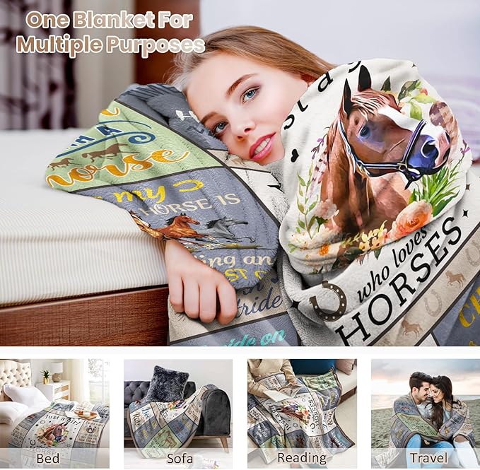 Horse Blanket for Girls, Horse Gifts for Girls Women, Just A Girl Who Loves Horses Blanket, Horse Lovers Birthday Gifts Decor Throw Blanket 60" x 50"