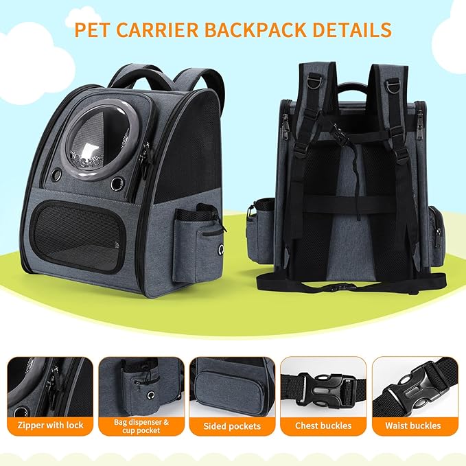 Expandable Cat Carrier Backpack with Transparent Bubble Window, Breathable Mesh Travel Bag, Portable Space Capsule Design with Foldable Dogs Carrier for Pets