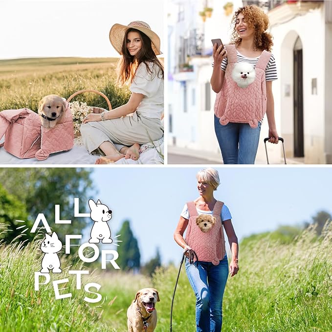 Pet Carrier Backpack, Adjustable Pet Front Cat Dog Carrier Backpack Travel Bag for Small Medium Dogs Cats and Rabbits, Safety Strap with Removable Bottom Plate for Camping Hiking Traveling