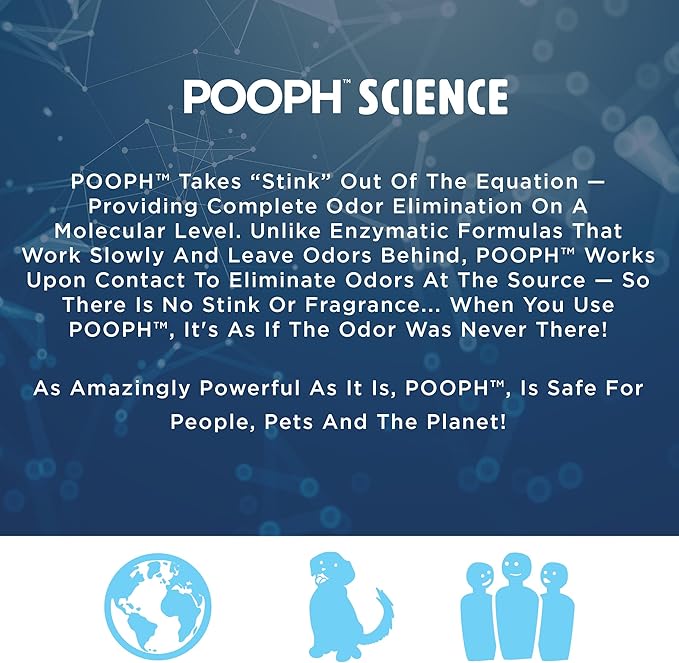 POOPH® Pet Spray Odor Eliminator Non-Toxic Fragrance-Free Pet Odor Eliminator for Home and Auto Eliminates Organic Odors from Carpets Floors Upholstery, Fast-Acting Safe for Pets People and the Planet