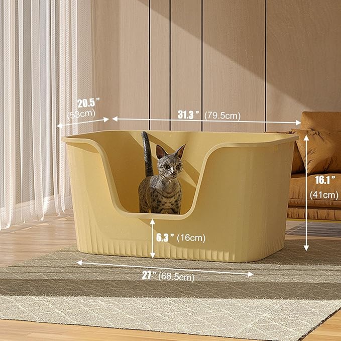 Vealind Largest XXL Jumbo Cat Litter Box for Big Cats, Extra Large Cat Litter Box with High Sides for Multi Cats, 31''×21''×16'' Easy Clean Big Tall High Sided Litter Box Yellow