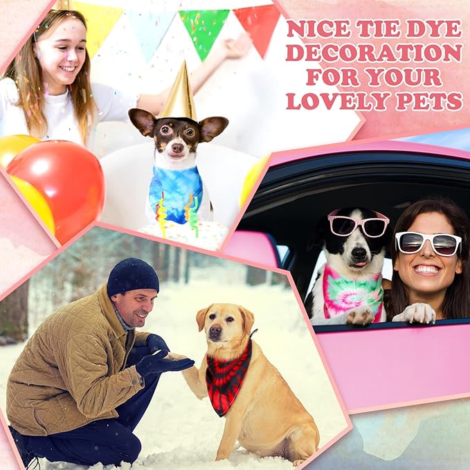 200 Pcs Dog Bandanas Bulk Pet Bibs Colorful Triangle Scarf Pet Bandanas for Medium Large Dogs Spring Summer Birthday Costume Decoration (Tie Dye)