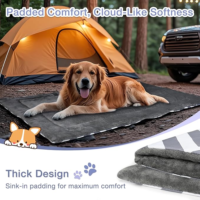 Kritter Planet Waterproof Foldable Dog Bed Pad for Camping & Travel, Portable Roll-Up Dog Bed Car Seat Pet Cushion Mat with Handles for Medium & Large Dogs, Indoor & Outdoor Use
