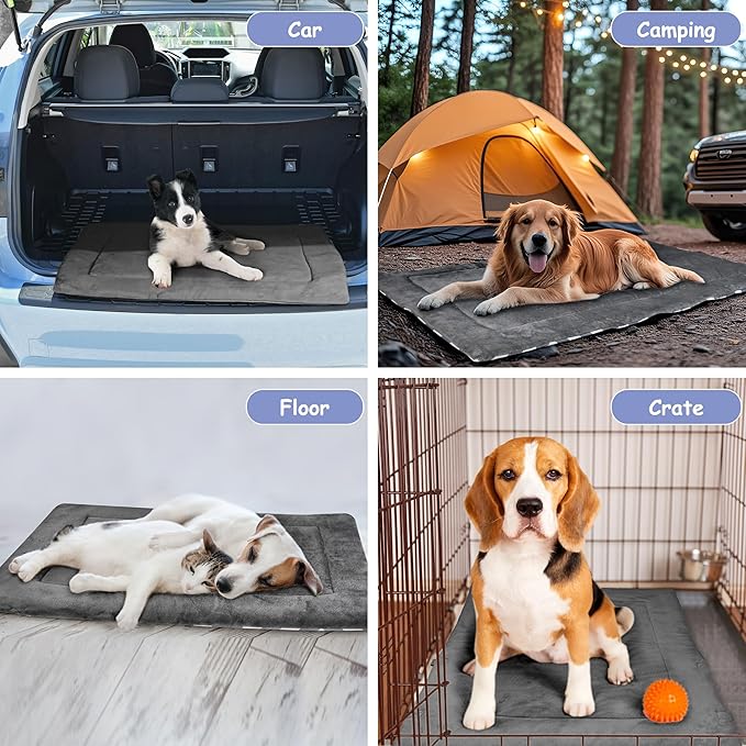 Kritter Planet Waterproof Foldable Dog Bed Pad for Camping & Travel, Portable Roll-Up Dog Bed Car Seat Pet Cushion Mat with Handles for Medium & Large Dogs, Indoor & Outdoor Use