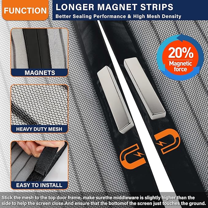 Magnetic Screen Door,Screen Door Mesh,Keep Bugs Out, Heavy-Duty Mesh Curtain,Pet and Kid Friendly, Works with Front Doors, Sliding Doors(39 x 82 Inches