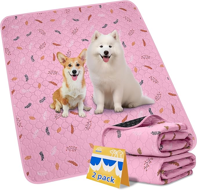 Sunheir Washable Pee Pads for Dogs Extra Large 48" x 60" 2-Pack, Reusable Puppy Pads Pet Training Pads for Dog Playpen Indoor, Waterproof Dog Pee Pads for Puppy Playpen, Whelping Pad - Pink