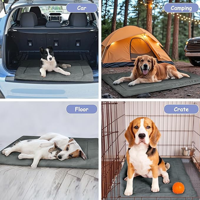 Kritter Planet Waterproof Foldable Dog Bed Pad for Camping & Travel, Portable Roll-Up Dog Bed Car Seat Pet Cushion Mat with Handles for Medium & Large Dogs, Indoor & Outdoor Use