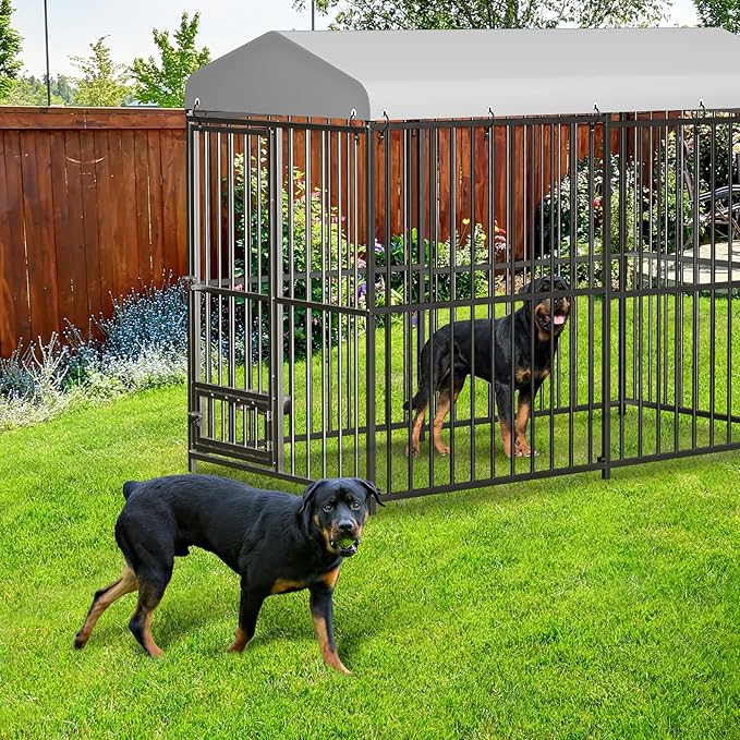 8x4x6 FT Outdoor Dog Kennel,Heavy-Duty Enclosures Outside with UV-Resistant Waterproof Roof Cover and Lock,for Medium and Large Dogs,Easy Assembly