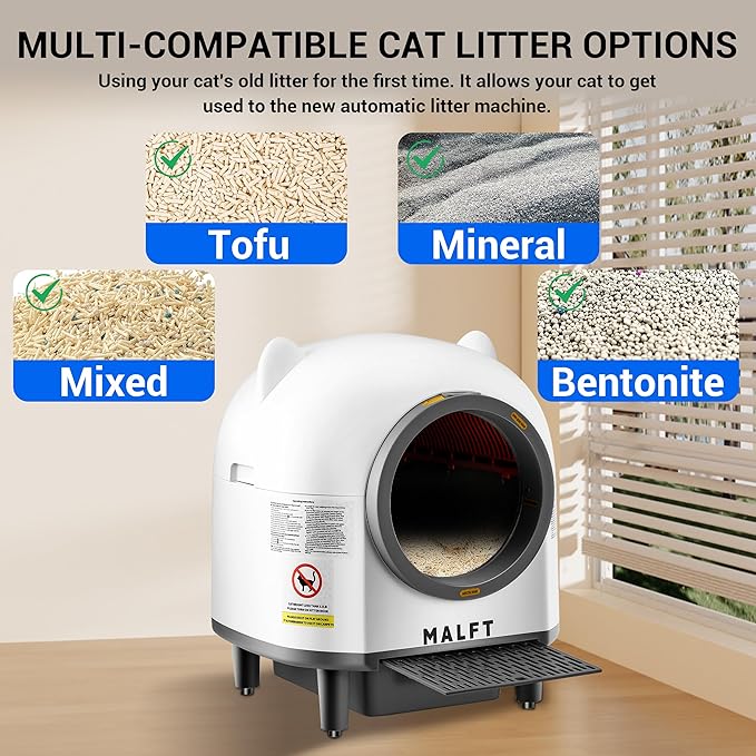 Self Cleaning Litter Box, 90 L Automatic Cat Litter Box for Multiple Cats with Safety Protection/App Control/Mat/1 Roll Garbage Bags