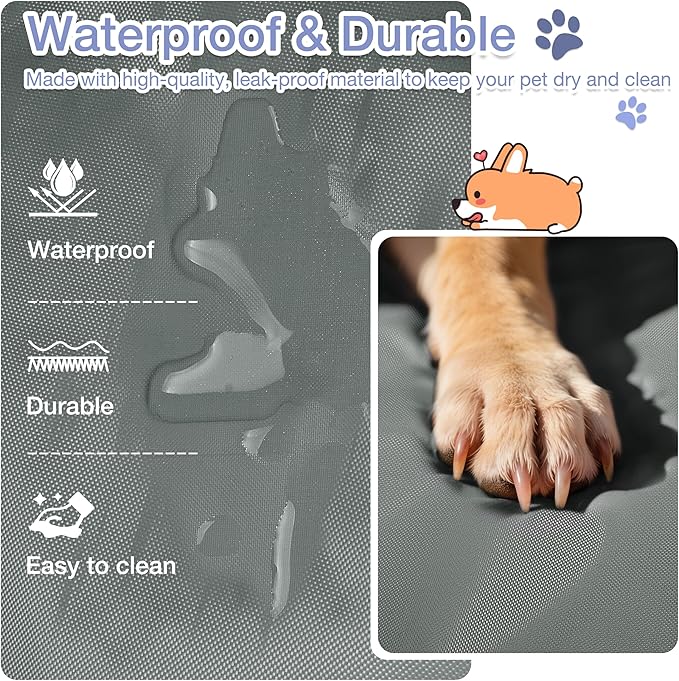 Kritter Planet Waterproof Foldable Dog Bed Pad for Camping & Travel, Portable Roll-Up Dog Bed Car Seat Pet Cushion Mat with Handles for Medium & Large Dogs, Indoor & Outdoor Use