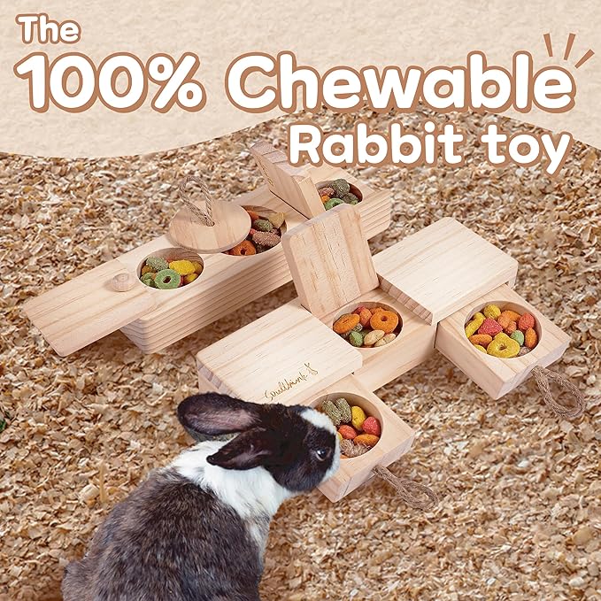 SoulThinkĀ® Interactive Wooden Pet Rabbit Toys - Sniff n' Snack Bunny Chew Toys for Rabbit Treats, Suited as Guinea Pig Toys, Hamster Toys for Boredom, Bunny Toys for Rabbits Keep Busy (2 Sets)