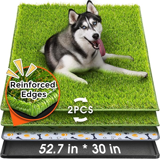 Hompet Dog Grass Pad with Tray Large, 52.7"x30", 2 Reusable Artificial Turf for Dogs Potty, Waterproof Non-Slip Washable Pee Pads, Quickly Absorbency Portable Dog Litter Box for Indoor/Outdoor Use